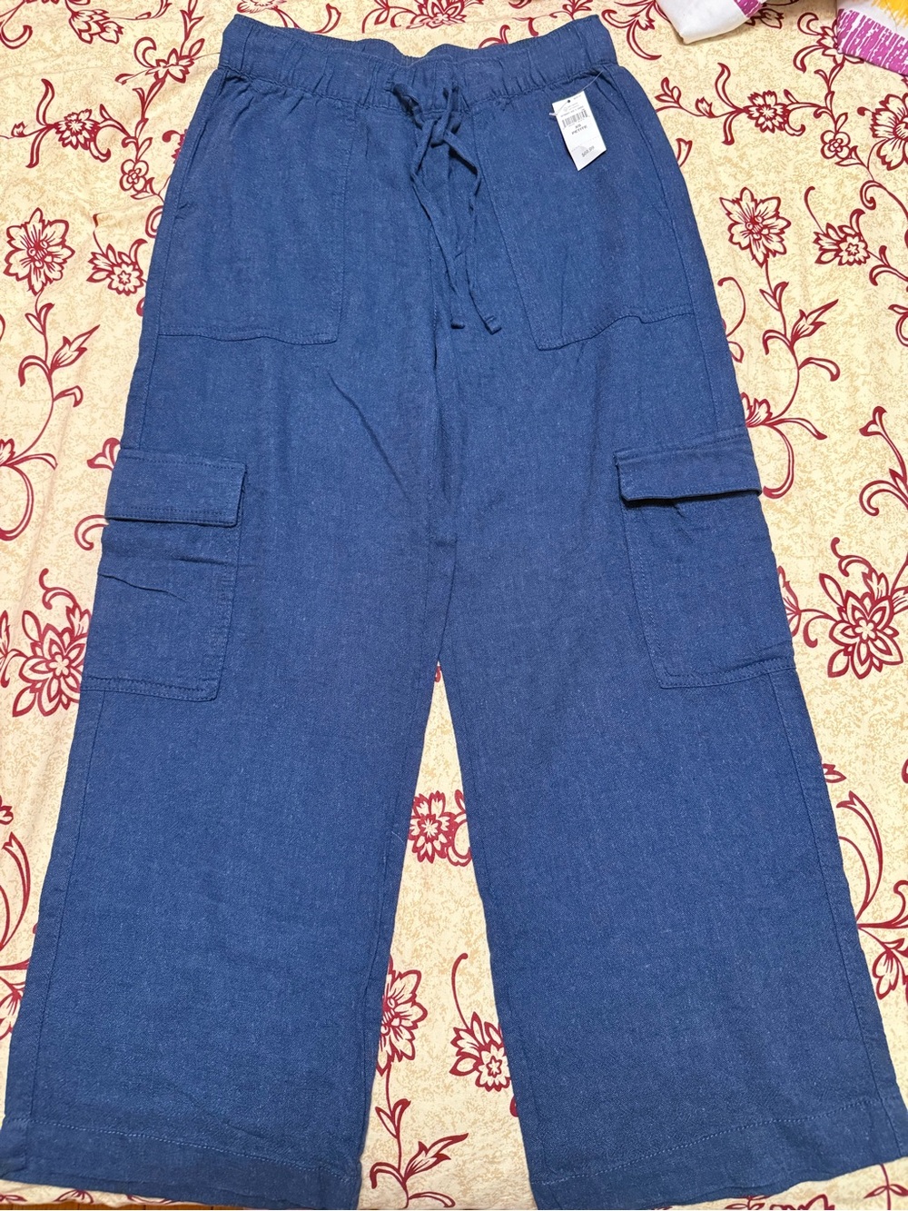 GAP Factory Women's Blue Cargo Drawstring Wide-Leg Pants